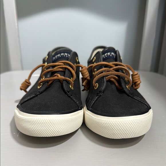 Sperry Women's Black Canvas and Leather shoe string Boat Sneakers - Picture 3 of 10